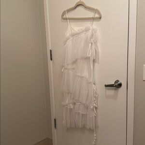 White Tulle Ruffle Midi Dress